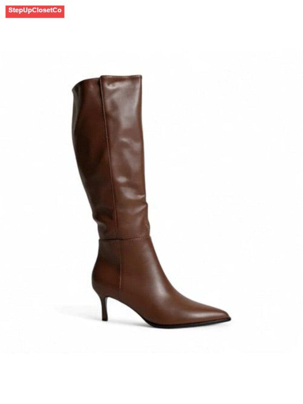 Pointed Toe Knee-High Kitten Heel Boots with Side Zipper
